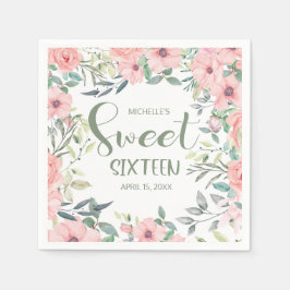 Sweet 16 Blush Pink Blume Sage Green Blätter Serviette