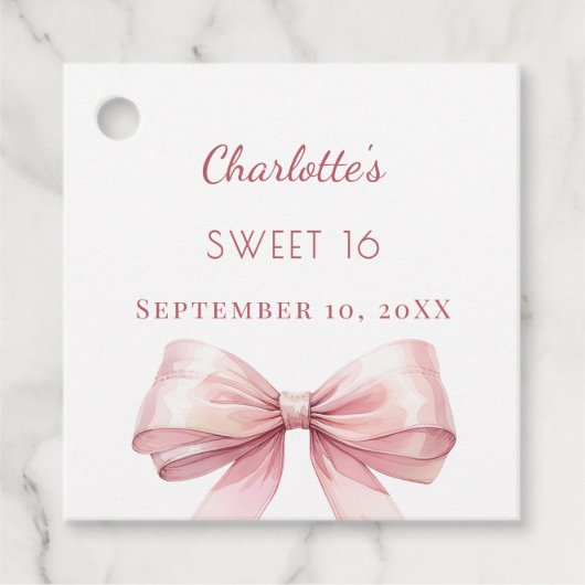 Sweet 16 blush pink bow DIY Geschenkanhänger (Vorderseite)