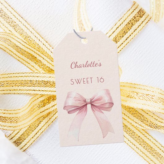 Sweet 16 blush pink bow ivory DIY Geschenkanhänger