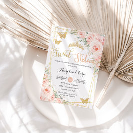 Sweet 16 Blush Pink Floral Champange Schmetterling Einladung