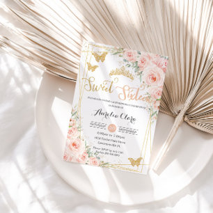 Sweet 16 Blush Pink Floral Champange Schmetterling Einladung