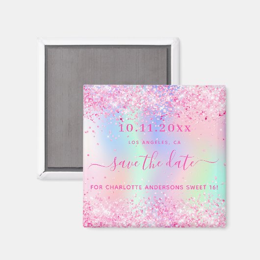 Sweet 16 blush pink Glitzer speichern den Datums-M Magnet (Vorderseite/Rückseite)