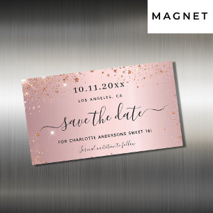 Sweet 16 blush pink Glitzer speichern den Datums-M Magnetkarte