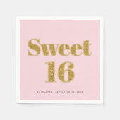 Sweet 16 Blush Pink Gold Glitzer Party Serviette (Vorderseite)