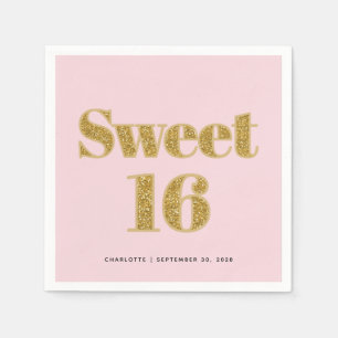 Sweet 16 Blush Pink Gold Glitzer Party Serviette