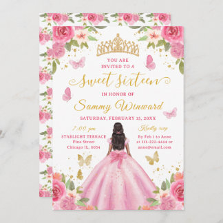 Sweet 16 Blush Pink Princess African American Girl Einladung