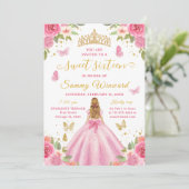 Sweet 16 Blush Pink Princess Blonde Girl Einladung (Stehend Vorderseite)