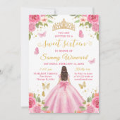 Sweet 16 Blush Pink Princess Brunette Girl Einladung (Vorderseite)