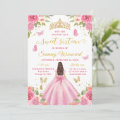 Sweet 16 Blush Pink Princess Brunette Girl Einladung (Stehend Vorderseite)