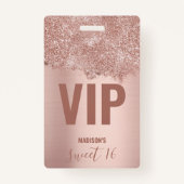 Sweet 16 Blush Pink Rose Gold Glitzer Glitzern Ausweis (Vorderseite)