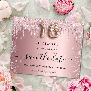Sweet 16 blush pink silber Haushalt Save the Date Flyer