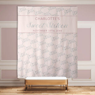 Sweet 16 Blush Pink Silver Geburtstagsparty Hinter Wandteppich