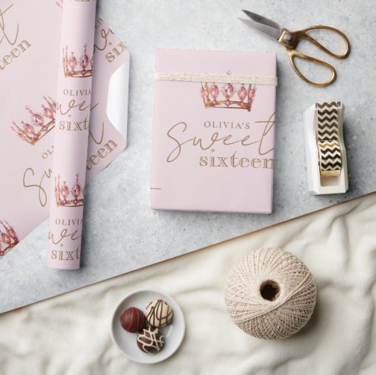 Sweet 16 Blush Pink und Gold Geburtstag Geschenkpapier (Kunsthandwerk)