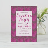 Sweet 16 Blush Pink und Magenta Glitzer Einladung (Stehend Vorderseite)