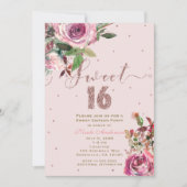 SWEET 16 Blush Rosa Rose Gold Floral Modernes Part Einladung (Vorderseite)