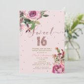 SWEET 16 Blush Rosa Rose Gold Floral Modernes Part Einladung (Stehend Vorderseite)