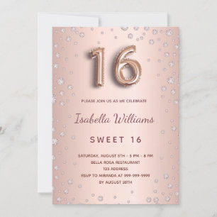 Sweet 16 Blush Rose Gold Diamonds Skript Einladung