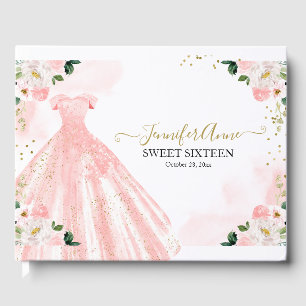 Sweet 16 Blush Wasserfarbe Blume Rosa Kleid Gästebuch