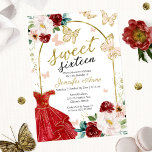 Sweet 16 Blütenrotkleid Schmetterling Einladung<br><div class="desc">Adorable, rote goldene Blüte, 16 . Geburtstag Geburtstagsparty Einladungen. Einfach mit Ihren Daten personalisieren. Bitte kontaktieren Sie mich per Chat, wenn Sie Fragen zum Kunstwerk haben oder eine Anpassung benötigen. Karo der Auflistung für weitere Elemente. BITTE BEACHTEN SIE: Für Unterstützung bei Bestellungen, Versand, Produktinformationen usw. wenden Sie sich direkt an...</div>