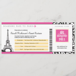 Sweet 16 Boarding Pass nach Paris Einladung