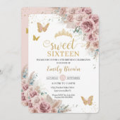 Sweet 16 Boho Blush Dusty Rose Floral Pampas Grass Einladung (Vorne/Hinten)