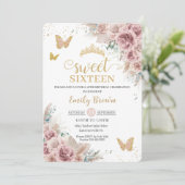 Sweet 16 Boho Blush Dusty Rose Floral Pampas Grass Einladung (Stehend Vorderseite)