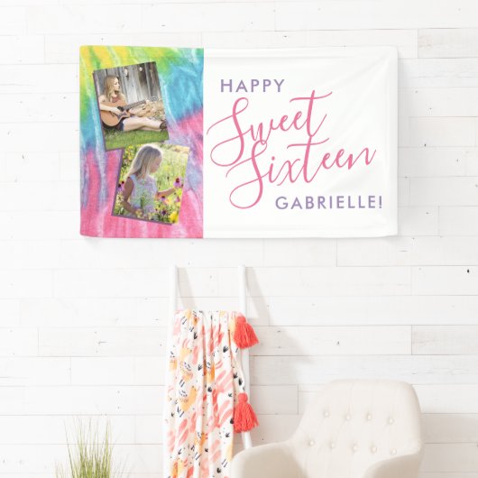 Sweet 16 Boho Gefärbte Krawatte Happy Birthday Fot Banner (Insitu)
