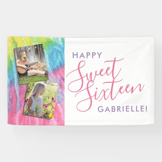 Sweet 16 Boho Gefärbte Krawatte Happy Birthday Fot Banner (Horizontal)