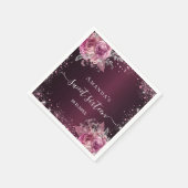 Sweet 16 bordeauxfarbene Blumenschrift Serviette (Ecke)