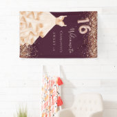 Sweet 16 bordeauxfarbene Rose Goldkleid Banner (Insitu)