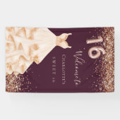 Sweet 16 bordeauxfarbene Rose Goldkleid Banner (Horizontal)