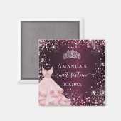 Sweet 16 bordeauxrosa Tiara Kleid Glitzer Staub Magnet (Vorderseite/Rückseite)