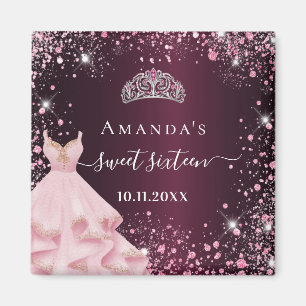 Sweet 16 bordeauxrosa Tiara Kleid Glitzer Staub Magnet