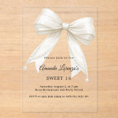 Sweet 16 bow ivory pearls elegant clear luxury acryleinladungen (Vorderseite)
