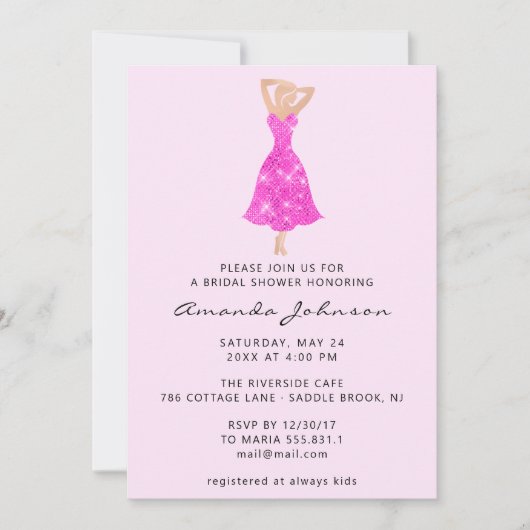 Sweet 16. Brautparty Pink Dress Spark Einladung (Vorderseite)