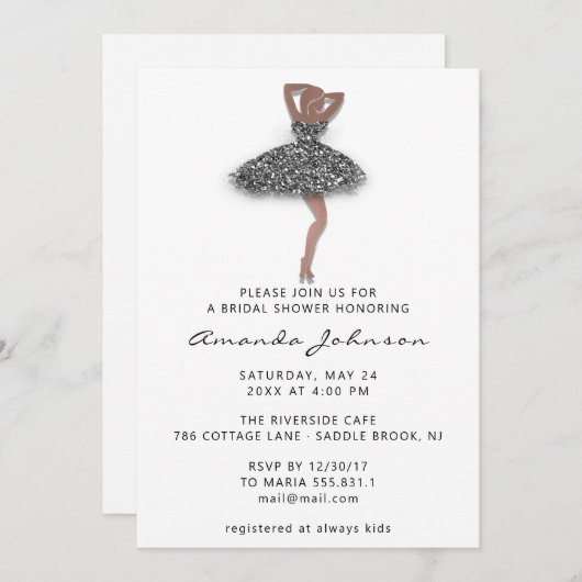 Sweet 16. Brautparty Silberkleid Weiß Einladung (Vorne/Hinten)