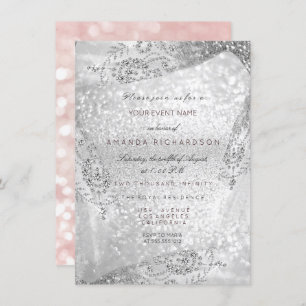 Sweet 16. Bridal Dress Pink Gray Diamond Spark Einladung