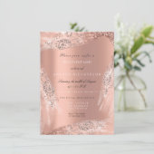 Sweet 16. Bridal Dress Rose Peach Diamond Glitzer Einladung (Stehend Vorderseite)