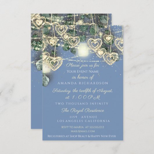 Sweet 16. Bride Rustic Wood Gold Blue Mint Hearts Einladung (Vorne/Hinten)