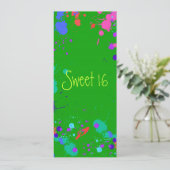 Sweet 16 Bright Neon Paint Spritzer, Einladung (Stehend Vorderseite)