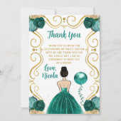 Sweet 16 Brown Hair Princess Teal Dankeskarte (Vorderseite)