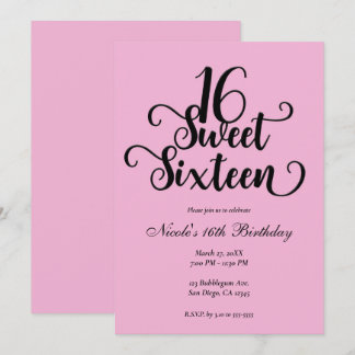 Sweet 16 Bubblegum Pink & Black Birthday Party Einladung