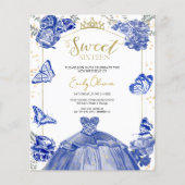Sweet 16 Budget Einladung Royal Blue Butterfly (Vorderseite)