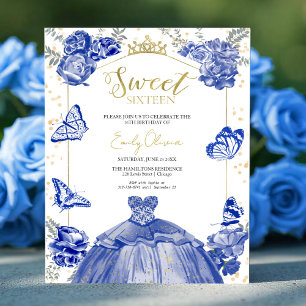 Sweet 16 Budget Einladung Royal Blue Butterfly