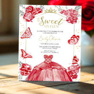 Sweet 16 Budget Einladung Schmetterling Rotes Klei