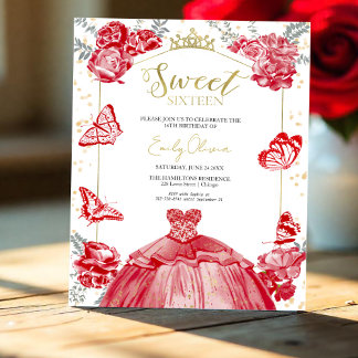 Sweet 16 Budget Einladung Schmetterling Rotes Klei