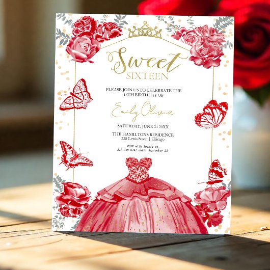 Sweet 16 Budget Einladung Schmetterling Rotes Klei