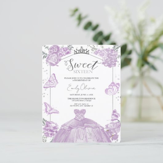 Sweet 16 Budget Einladung Schmetterlingskleid (Stehend Vorderseite)