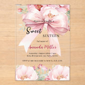 Sweet 16 Bugrosa Aquarellblumen klar Acryleinladungen (Vorderseite)
