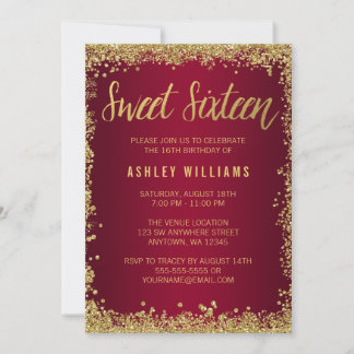 Sweet 16 Burgund Gold Glitzer Geburtstagsfeier Ein Einladung